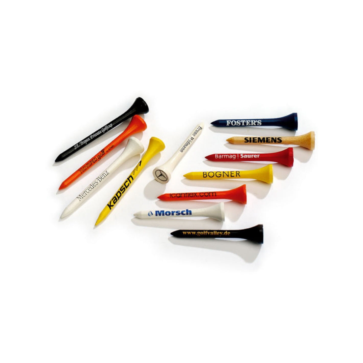 Golftees 70 mm mit 1-fbg. Schenkeldruck